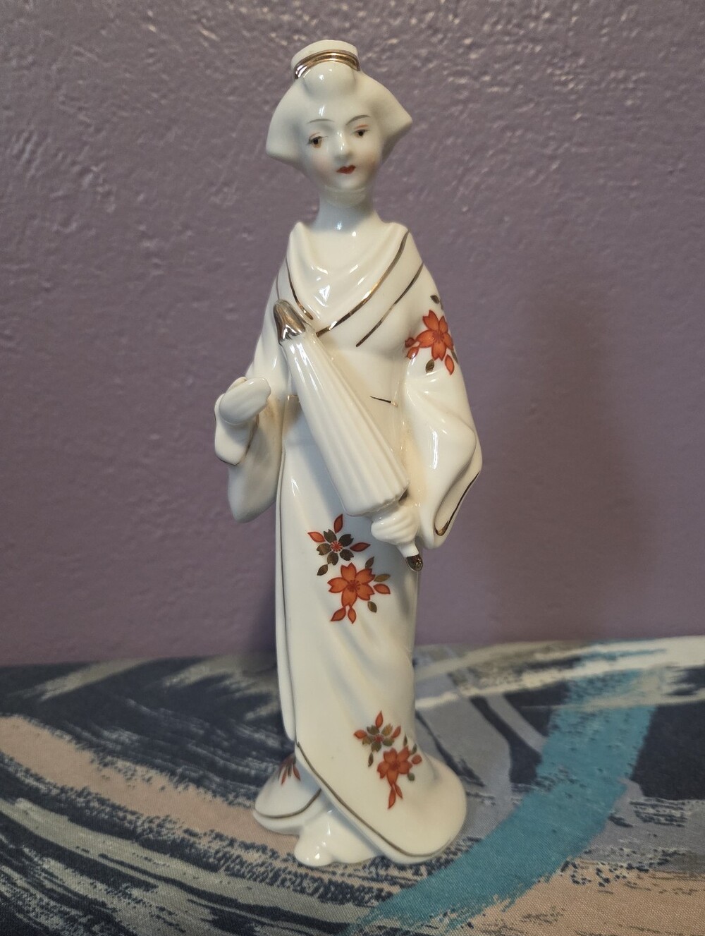 Vintage Geisha Girl Figurine Holding Umbrella